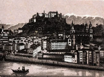 Región de Salzkammergut, Austria: salzburgo desde kapuzinergarten. en "El mundo ilustrado 168 vistas" Sin fecha (finales del siglo XIX)