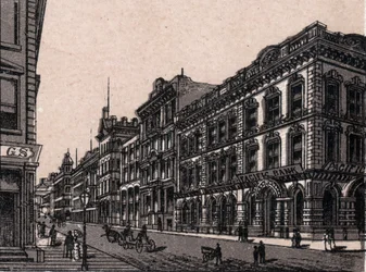 San Francisco, Estados Unidos: vista de Pine Street. en "El mundo ilustrado 168 vistas" Sin fecha (finales del siglo XIX)