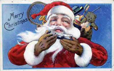 Santa Claus y su capucha de juguetes - Postal americana, finales del siglo XIX