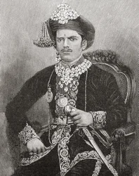 Sayajirao Gaekwad III, 17 años, Maharajá del Estado de Baroda, India (grabado)
