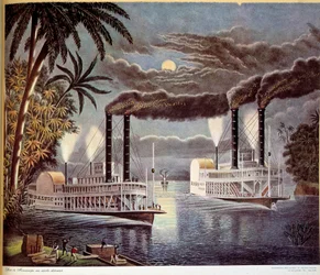 Escena de navegación en barco en el río Mississippi en los Estados Unidos. Siglo XIX. París, Artes Decorativas