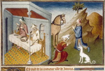 Escenas de antropofagia e idolatría en Sumatra. Miniatura tomada de Marco Polo (1254-1324)