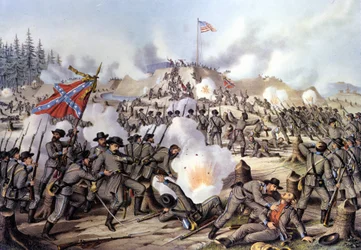 Guerra de Secesión 1861-1865, o Guerra Civil estadounidense: batalla de Fort Sanders o Fort Loudon (Tennessee) el 29/11/1863. Grabado. Siglo XIX.
