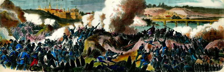 Guerra de Secesión: Los Yankees capturaron Richmond (Virginia), capital de la Confederación del Sur en 1865. Grabado del siglo XIX Colección Privada