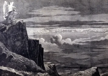 Vista de la Jerusalén celestial; imagen de la Jerusalén terrenal después del Juicio Final, desciende del cielo para asentarse en la Tierra. Grabado del siglo XIX.