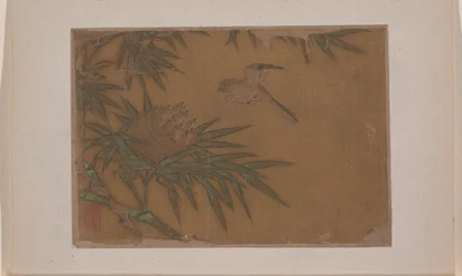 Siete pájaros en un nido de bambú (miniatura de un álbum de once cuadros; tinta y color sobre seda)