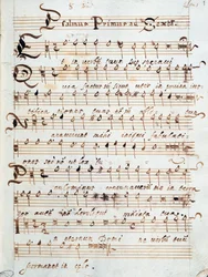 Página de partitura de Salmo para cuatro voces, que perteneció al Cardenal Francesco Gonzaga