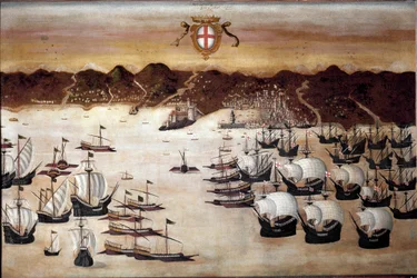 Barcos en el puerto de Génova (pintura del siglo XVI)