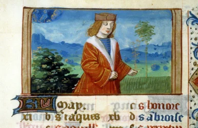 Signo de Géminis y Hombre en los Campos - Miniatura, Edad Media: Solicitar permiso a la Biblioteca Municipal de Toulouse