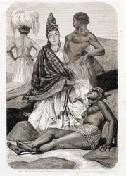 Dama Signare de color y negra de Saint Louis en el baño de mar - en "Le Tour du Monde"