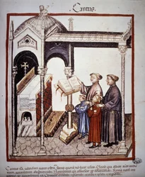 Canto (una familia cantando en una iglesia) - en "Tacuinum Sanitatis" del siglo XIV. B.N, Viena