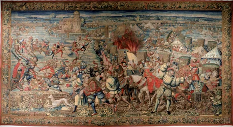 Sexta guerra italiana (1521-1526): representación de la batalla de Pavía del 24/02/1525, en la que Francisco I fue derrotado por Carlos V. Tapiz. Nápoles, Museo Nazionale di Capodimonte.