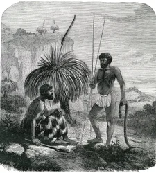 Cazadores de serpientes en Australia. Grabado 1868