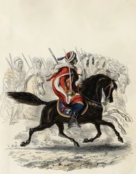 Spahis (cuerpo de caballería india del ejército francés) compuesto principalmente por jinetes árabes entrenados para la provincia de Argel en 1834, de Orán en 1836 y Bone en 1835, en “L