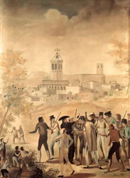Guerra de Independencia Española (1808-1814): arresto de un ciudadano francés cerca de Manresa, pintura anónima