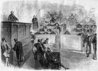 Discurso de Eugene Rouher (1814-1884) en la tribuna del cuerpo legislativo - Grabado en "Le Journal Illustré"