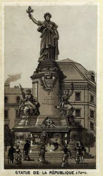 Estatua de la República, Place de la République en París. Cromolitografía de finales del siglo XIX