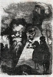 Lucha entre Roland y Rodomonte - grabado de 1851 de 