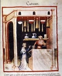 Preparación de azúcar. Iluminación del libro de medicina y dietética “Tacuinum sanitatis”