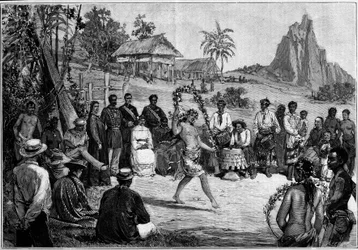 Tahití: Danzas tailandesas en Papeete, ante la corte del rey Pomare V.