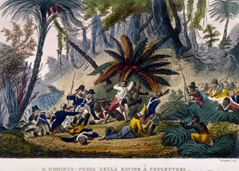 Toma de la Ravine en Reuvres el 23/02/1802. La expedición de Leclerc, que rodea a las tropas de François Dominique Toussaint, conocido como “Toussaint-Louverture”