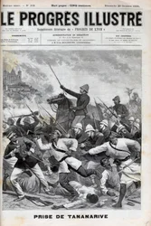 Toma de Antananarivo - Fuerzas militares francesas invaden Antananarivo 1895 - Conquista de Madagascar - captura de Tananarive por la fuerza expedicionaria francesa el 30 de septiembre de 1895 - grabado en “El Progreso ilustre” de 1895