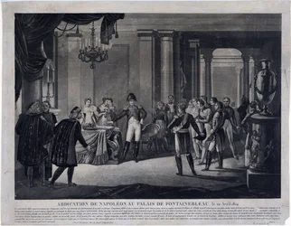 La abdicación de Napoleón en Fontainebleau el 11 de abril de 1814 (grabado)