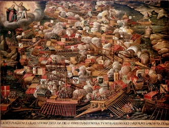 La batalla de Lepanto frente a las costas de Grecia enfrentó a fuerzas españolas, venecianas y papales contra los otomanos en 1571. Pintura anónima. Siglo XVI. Venecia, Museo Correr