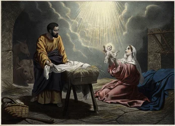 El nacimiento de Cristo. Grabado anónimo de mediados del siglo XIX.