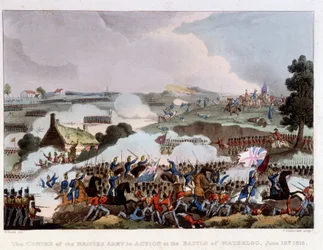 El ejército británico en acción en el campo de batalla de Waterloo, 18 de junio