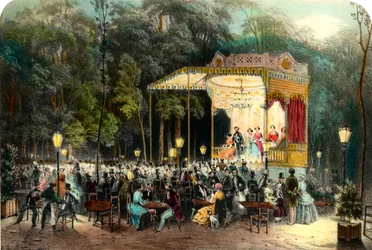 El Café des Ambassadeurs en los Campos Elíseos (grabado de 1853)