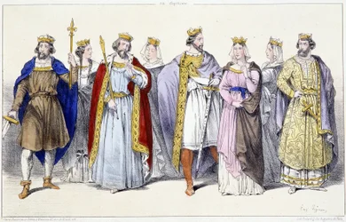 Los carolingios: Hugo Capeto, Adelaida, Roberto, Constanza, Enrique I, Ana de Rusia, Berta, Felipe I - en “Reyes y Reinas de Francia en estampas”, París, ed. Swift