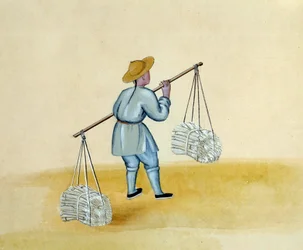 El comerciante de madera chino. Dibujo del siglo XVII. París. B N