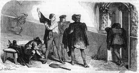 El duque de Orleans jugando al juego de palmas en las Halles de París.