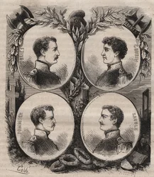 Los Cuatro Sargentos (Jean Francois Bories (1795-1822), Jean Joseph Pommier (1796-1822), Marius Claude Raoulx (1797-1822)) y Charles Goubin (1798-1822) de La Rochelle acusados bajo la Restauración de querer derrocar la monarquía y guillotinados en 1822