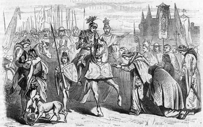 Los franceses fueron a Burdeos el 23 de junio de 1451 bajo Carlos VII, el fin de la reconquista contra los ingleses. Grabado del siglo XIX