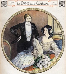 La Dama de las Camelias por Alexandre Dumas Jr., una ilustración de finales del siglo XIX después del diario de novelas.