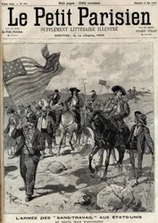 El ejército "Sin Trabajo" en los Estados Unidos en su camino a Washington. En abril tuvieron lugar huelgas en Pensilvania y Ohio y un ejército de hombres desempleados liderados por Jacob Coxey marchó a Washington para reclamar trabajo. Grabado en "Le Paris