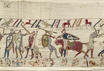 Los normandos luchan y matan a los que estaban con el rey Harold, Tapiz de Bayeux