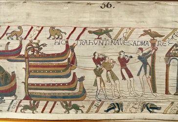 Los normandos llevan sus barcos al mar, Tapiz de Bayeux