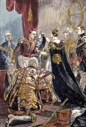 La Reina Victoria invistiendo al Emperador de los Franceses con la Orden de la Jarretera en el Castillo de Windsor