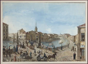 El Puente Rojo sobre el río Moika en San Petersburgo