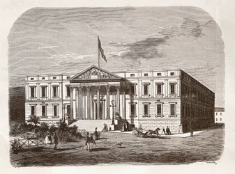 El Parlamento Español (Congreso de los Diputados), Madrid. Grabado del siglo XIX.