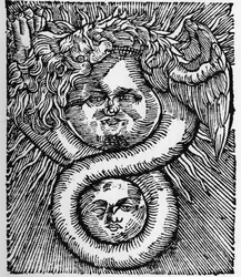 El Sol y la Luna: unidos por el Dragón - Grabado de la obra de Basil Valentine «El azoth de los filósofos». París