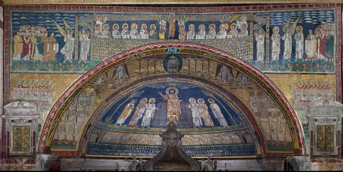 La visión de la Jerusalén celestial: los elegidos son recibidos por los ángeles. Abajo, el cordero de Dios. (detalle)