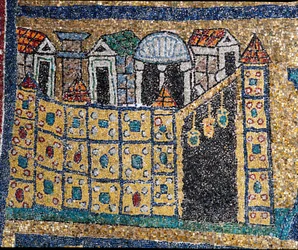 La visión de la Jerusalén celestial: detalle de Jerusalén representada en una ciudad fortificada. (detalle)