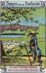 El Lobo se hizo Pastor - Fábulas de Jean de La Fontaine (1621-95) - Cromolitografía de finales del siglo XIX Colección Privada