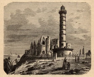 La abadía Saint Mathieu de Fine Terre - Abadía bretona - Abbaye Saint-Mathieu de Fine-Terre - grabado en “PATRIE” - DESCRIPTION PECTUREQUIREQUE DE LA FRANCE EN 6 VOLUES BY LUCIEN HUARD - finales del siglo XIX