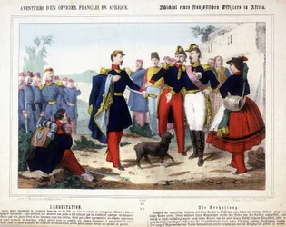 Las aventuras de un oficial francés en África. El joven oficial, jefe de un puesto atacado por los árabes, fue desarmado y llevado detenido ante un consejo de guerra.