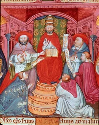 El antipapa Clemente VII (Robert de Ginebra) proclamando sus leyes